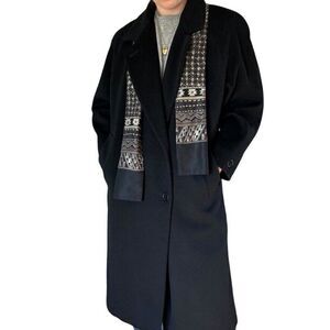 Vintage Forecaster Black 100% wool Trench Coat with Attached Scarf Sz 12